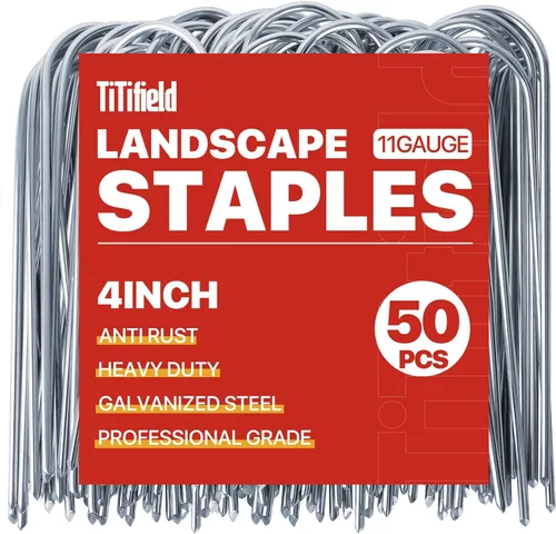 Estacas de jardín en forma de U, 50 paquetes de estacas de riego de calibre 11 de 4 pulgadas, grapas galvanizadas resistentes para tubos, césped,