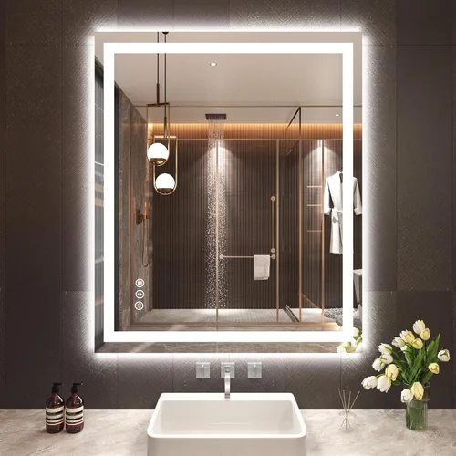 Miniatura 13 de Snowdool Espejo LED de baño, 32 x 32 pulgadas con luz frontal y retroiluminada, antivaho, espejo de tocador de baño para pared, función de memoria