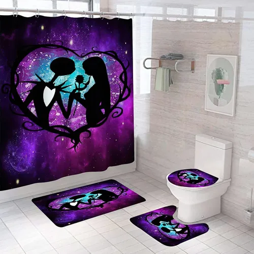 Miniatura 20 de Juego de 4 cortinas de ducha de Navidad para niños, decoración de Halloween con 12 ganchos de cortina para baño, impermeable, 71 x 71 pulgadas (D13)