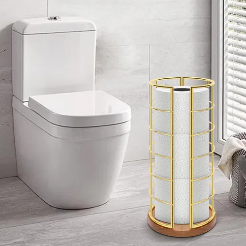 Miniatura 8 de NearMoon Soporte organizador de papel higiénico, almacenamiento para 3 rollos de papel higiénico, accesorio de baño de metal, soporte de rollo Dorado