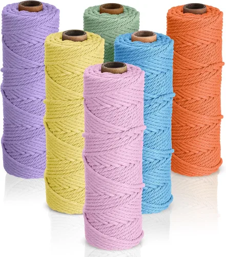 Miniatura 9 de 6 rollos de cuerda de macramé de 0.118 pulgadas x 328 yardas, cuerda de algodón de colores para bricolaje, colgar plantas, manualidades, suministros