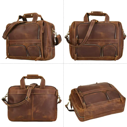 Miniatura 3 de LATÓN TACKS cuero completo 156 pulgadas portátil maletín para hombres vintage hecho a mano resistente al agua viaje de negocios