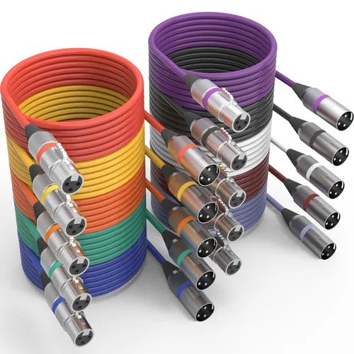 Cable XLR de 10 colores, multicolor XLR macho a hembra, cables de audio de 6 pies, paquete de 10 cables de micrófono XLR equilibrados de 3 pines,