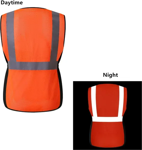 Miniatura 7 de Chaleco de seguridad para mujer, múltiples bolsillos, de alta visibilidad, reflectante, malla transpirable, chaleco de trabajo para dama, cremallera