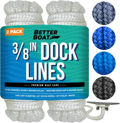 Miniatura 16 de Líneas de muelle para barcos de 1/2 pulgada x 25 pies, paquete de 2 cuerdas de nailon trenzado doble con bucle de 12 pulgadas, línea de amarre