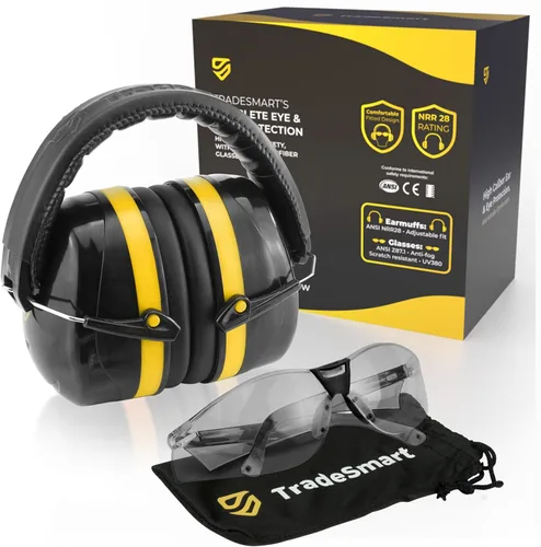 TradeSmart High-Performance Earmuffs for Shooting Range & Shooting Eye Protection Glasses + Firearm Confidence Course Gafas transparentes - Amarillo