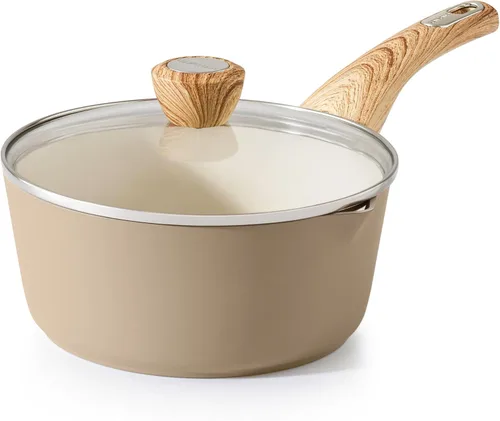 Miniatura 14 de SENSARTE - Cacerola antiadherente de cerámica con tapa, olla pequeña de 2.0 cuartos de galón, olla de cocina blanca con asa que no se calienta, olla