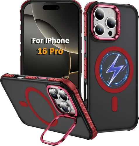 Miniatura 60 de i Phone 13 - Funda para iPhone 14, compatible con carga inalámbrica MagSafe, resistente, a prueba de golpes, soporte ajustable, color rojo mate