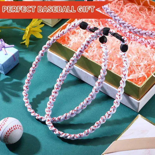Miniatura 5 de Jexine Collares de béisbol de sóftbol para niños, collar de cuerda de béisbol de 3 cuerdas trenzadas Tornado Titanio, collar deportivo de sóftbol