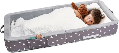 Miniatura 10 de Cama plegable para niños pequeños con lados, cama plegable para niños de 18 meses a 5 años (rectangular, corona)