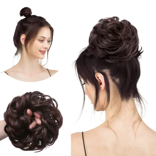 Miniatura 24 de CJL HAIR Extensiones de cabello sintético de moño desordenado, ondulado, rizado, grueso, para coleta, para mujer (rubio blanco)