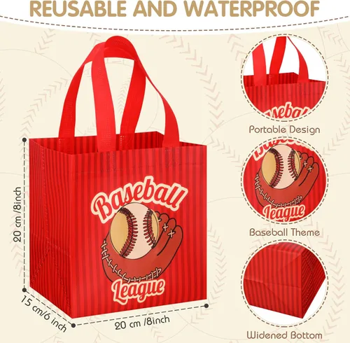 Miniatura 2 de Kigeli 60 bolsas de regalo de fiesta de béisbol, bolsas de regalo reutilizables no tejidas con asas, bolsas de dulces para fiesta de equipo, como se