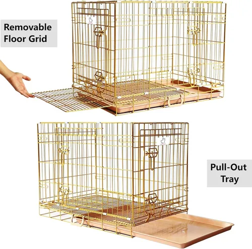 Miniatura 5 de HOMEY PET 61 cm Caja para perros de diseño plegable de color dorado para cachorros Ertra de tamaño pequeño con rejilla de suelo extraíble y bandeja