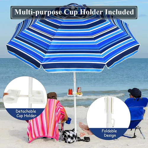 Miniatura 3 de Tangkula Sombrilla de playa portátil de 7.2 pies, sombrilla portátil para exteriores con anclaje de arena, inclinación ajustable, poste de acero