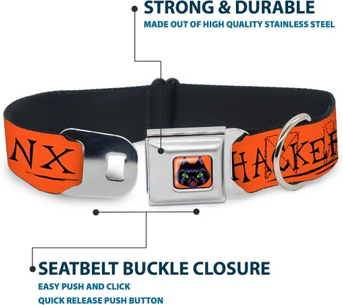 Miniatura 4 de Buckle-Down Collar de perro Hebilla de cinturón de seguridad Hocus Pocus Thackery Binx Cat Silhouette Naranja Negro, 1 pulgada de ancho - Se adapta