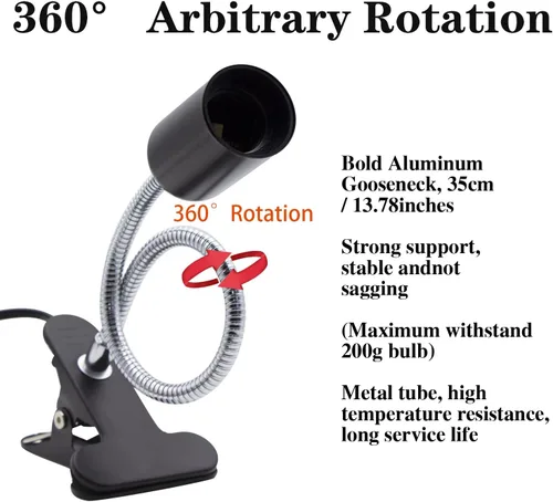 Miniatura 3 de Soporte de Lámpara con Clip Ajustable Interruptor Luz de Clip Flexible Soporte de Lámpara con Clip Soporte de Lámpara de Escritorio con Clip Zócalo