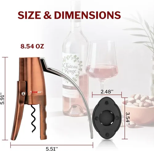 Miniatura 9 de Forge Sacacorchos de palanca vertical compacta de calidad con cortador de aluminio. 3 segundos para abrir una botella de vino. Bronce metálico