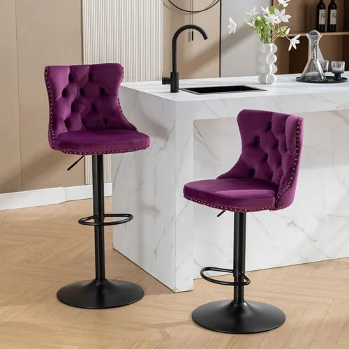 Miniatura 28 de Taburete de bar giratorio con respaldo copetudo, taburetes de bar ajustables en altura de mostrador, ribete de cabeza de clavo, silla de bar Beige +