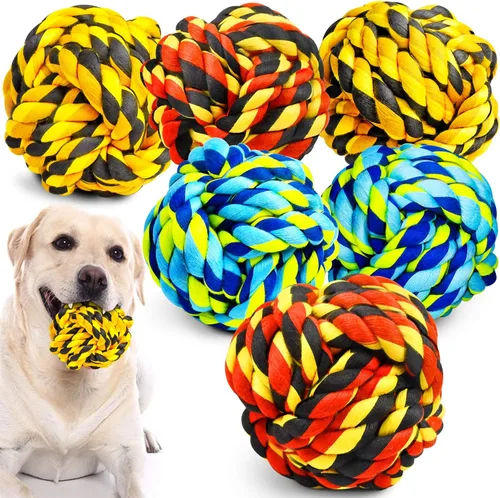 SHARLOVY Juguetes para perros para masticadores agresivos, bolas de perro para razas grandes, juguetes masticables de cuerda de algodón resistente 6