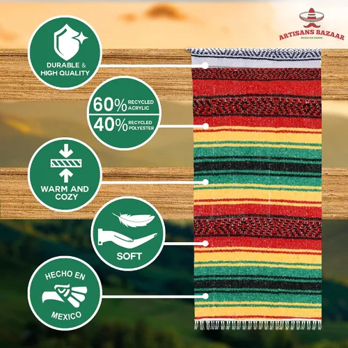 Miniatura 15 de Artisans Bazaar Poncho tradicional mexicano de Baja para hombres y mujeres, auténtico sarape de Gaban, manta de vaquero Pancho Jorongo
