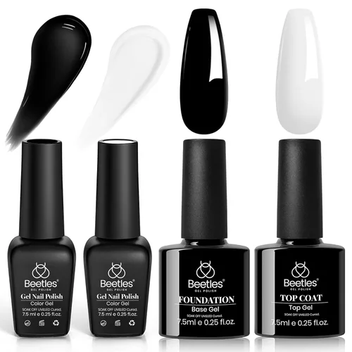 Miniatura 35 de Beetles - Juego de esmaltes de gel blanco y negro, 6 colores plateados, ojo de gato, purpurina brillante con imán, arte de uñas UV LED, hogar, salón