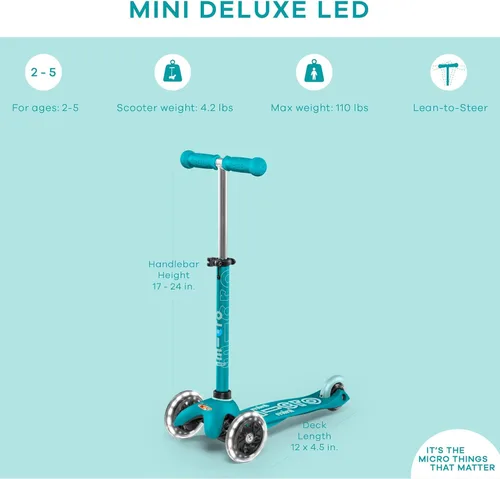 Miniatura 10 de Micro Kickboard Mini scooter LED para niños de 2 a 5 años Niños de hasta 110 libras Diseño de 3 ruedas inclinadas para dirigir Barra en T