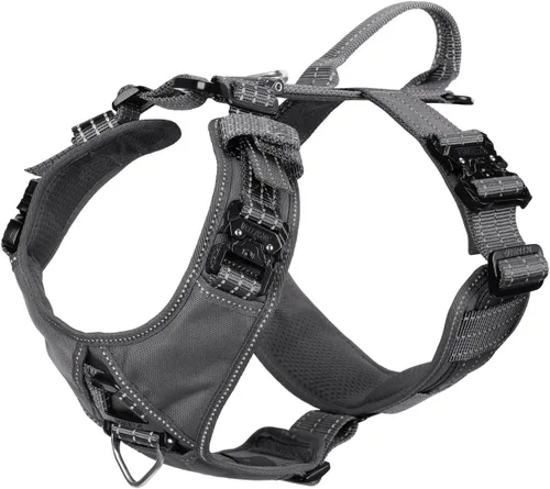 Miniatura 15 de ICEFANG Arnés de correa para perro con 4 hebillas de metal, para perro de tamaño mediano, chaleco K9, pecho en forma de Y, arnés ajustable