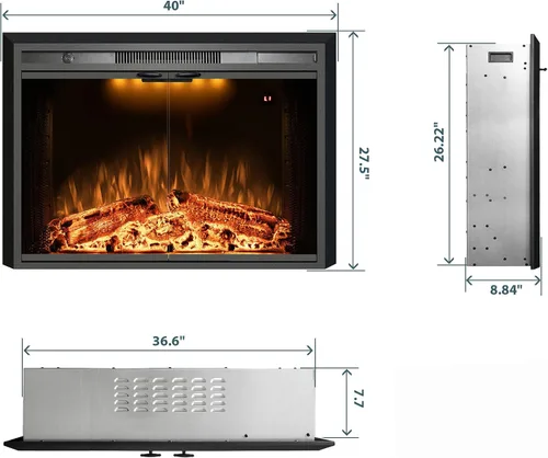 Miniatura 3 de Insertos de chimenea eléctrica de 40 pulgadas con puerta de vidrio, calentador de chimenea eléctrico con sonido crepitante de fuego, luz superior