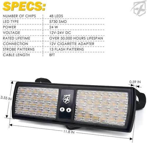 Miniatura 7 de Xprite - Luces estroboscópicas Amber de 48 LED para visor, luces interiores de parabrisas y protector solar, luces de advertencia de peligro