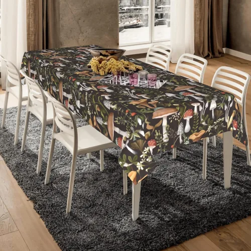 Miniatura 6 de Cafl Mantel rectangular con diseño de hongos otoñales, bayas e insectos, impermeable, sin arrugas, para comedor (60 x 108 pulgadas)