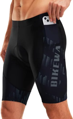 Miniatura 48 de Bikewa Pantalones cortos de ciclismo para hombre, con acolchado 4D, para ciclismo de carretera, con bolsillos con cremallera