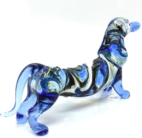 Miniatura 4 de Figuras en miniatura de perro salchicha soplado a mano, arte de animales coleccionables, regalo para decoración del hogar (4 pulgadas, azul negro)