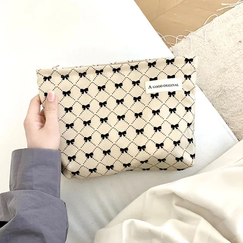 Miniatura 4 de Bolsa de maquillaje estética grande, bolsas de cosméticos florales para mujeres y niñas, organizador de maquillaje de lona con cremallera, bolsa