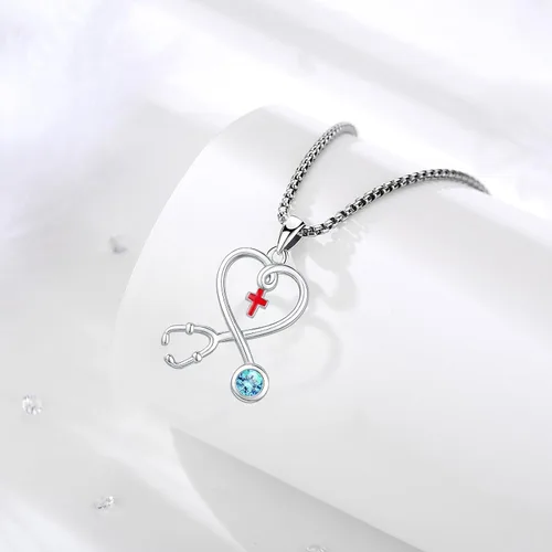 Miniatura 10 de Collar de alas de ángel de plata de ley 925, ángel de la guarda, enfermera RN caduceo, dije de ángel de cristal, joyería de regalo para mujer