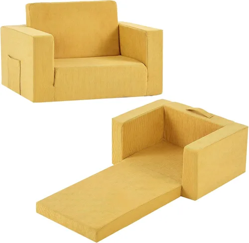 Miniatura 12 de Tiita Sillón Sofá para Niños, Sillas Sofá Cómodas Plegables para Niños Pequeños, Sofás de Felpa 2 en 1 Desplegables para Niños, Silla con Rosa