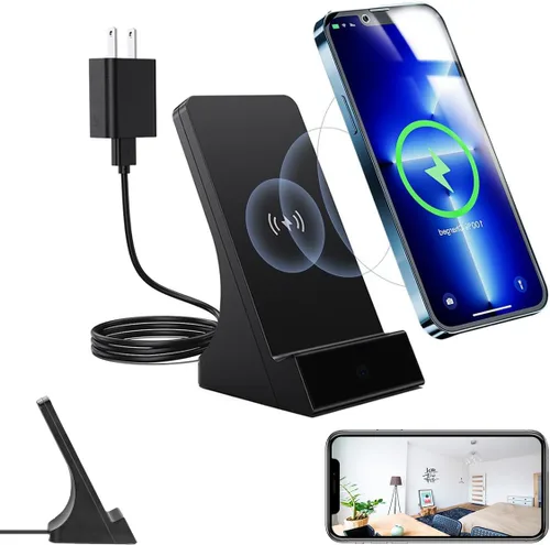 Cargador de teléfono Cámara oculta, control de aplicación de visión de gran angular de 120°, detección de movimiento, visión nocturna,