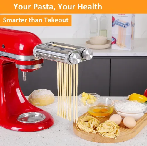 Miniatura 5 de FavorKit Accesorio para hacer pasta para batidoras de pie KitchenAid, juego resistente 3 en 1 incluido rodillo de hojas de pasta, accesorios