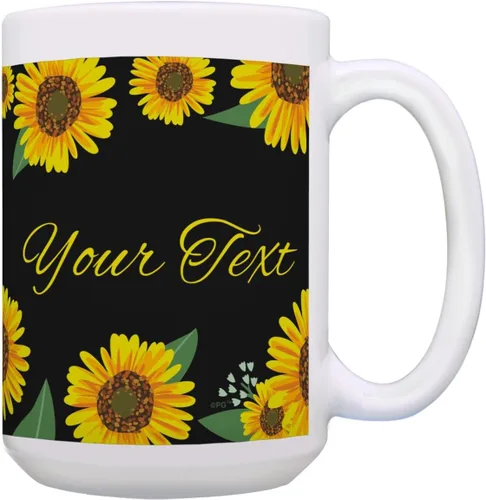 Miniatura 10 de Personalized Gifts Taza floral amarilla su texto personalizado taza de café taza de café de cerámica taza de té de cerámica 11oz