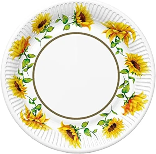 Platos de papel de girasol postre SUMMER MADNESS 24 piezas, platos de postre de girasol de 7 pulgadas, platos de fiesta de girasol, platos