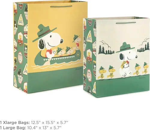 Miniatura 3 de Hallmark Paquete de bolsas de regalo de Peanuts (2 bolsas: 1 grande de 13", 1 XL de 15") Snoopy y Woodstock para el Día del Padre, cumpleaños