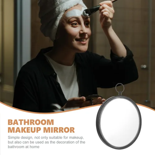 Miniatura 5 de BESPORTBLE Espejo colgante de hierro forjado, espejo colgante redondo macramé negro macramé para colgar en la pared de baño pared geométrica