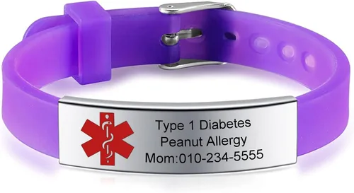 JF.JEWELRY Pulseras de alerta médica personalizadas, pulsera de silicona para identificación médica para niños y niñas, pulseras médicas grabadas