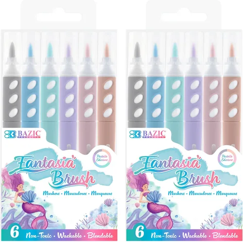 BAZIC PRODUCTS Marcadores de pincel, 6 colores pastel, marcador de color lavable de línea fina, no tóxico, regalo para suministros escolares de arte