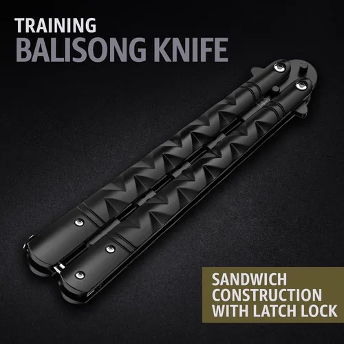 Miniatura 4 de GOOD WORKER Cuchillo Mariposa - Entrenador Balisong - Entrenador de Mariposa de Práctica Negro con Pestillo de Resorte Seguro - Cuchillos Balisong