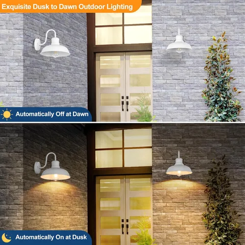 Miniatura 2 de TOBUSA Pack de 2 Luces de Pared Exteriores de Anochecer al Amanecer, Luz de Granja al Aire Libre de Cuello de Cisne, Luz de Granero Vintage Blanca