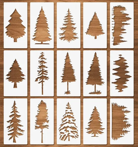 15 plantillas de árboles, pino abeto ciprés cedro de 3 x 6 pulgadas, plantillas de bosque de árboles de Navidad para pintar, plantillas de árbol