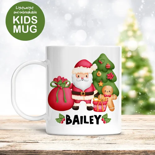 Miniatura 2 de Taza personalizada de Santa para niños, Papá Noel con árbol, polímero ligero