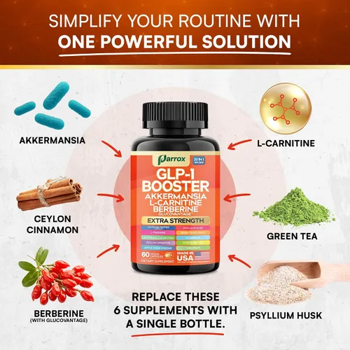 Miniatura 2 de Paquete de Metaboost y Resveratrol – Soporte GLP-1 20 en 1 a base de plantas con berberina, Akkermansia, L-carnitina + complejo antioxidante 14 en 1