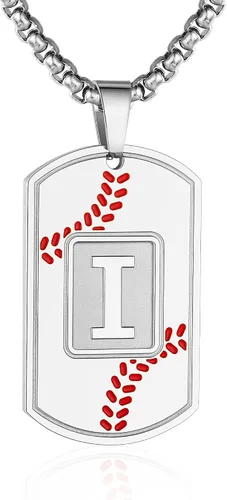 Miniatura 44 de A-Z Collar con etiqueta de perro para hombre, dije de béisbol, cadena de acero inoxidable de 22 + 2 pulgadas, regalo de joyería personalizado