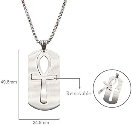 Miniatura 3 de godcow para hombre colgante de acero inoxidable religioso egipcio Ankh Cruz Dog Tag Vintage collar, cadena de 22inch, acero inoxidable, Plateado